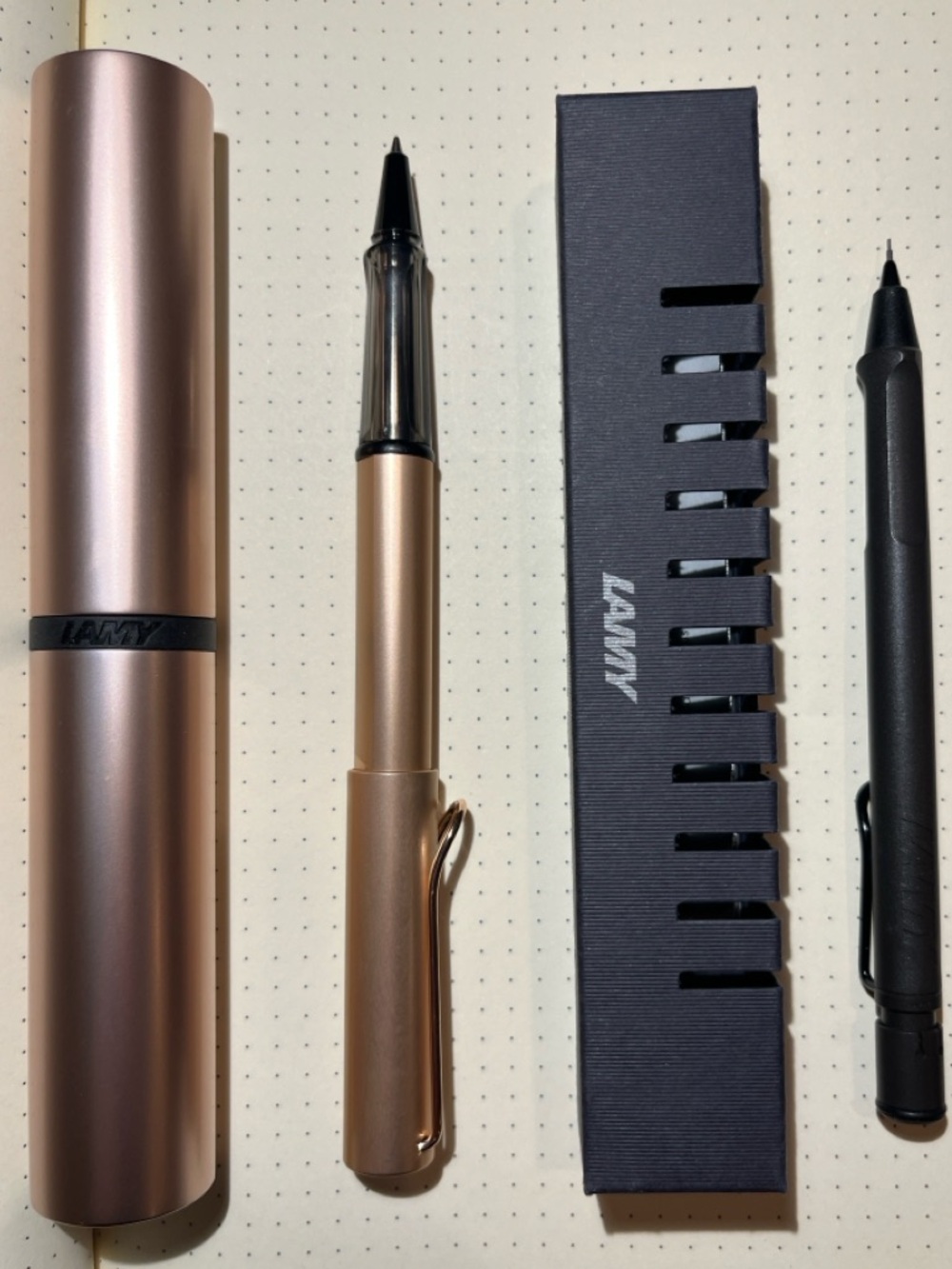 Lamy Safari Set of Rollerball Lx Pen Rose Gold & Mechanical Pencil Charcoal